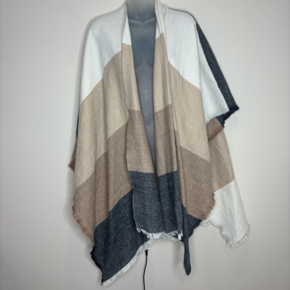 Old Navy One size Grey Beige Striped Shawl Open front Warm Casual Winter